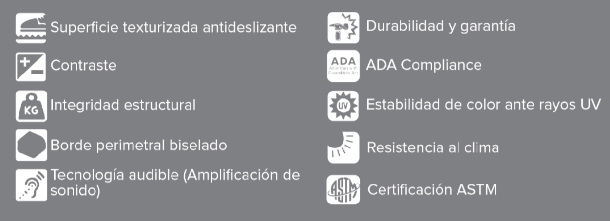 Detalle policarbonato HIPS baldosa podotáctil resistente UV